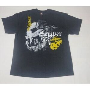 USMC Marines T-Shirt Mens XL. Semper Fi. Armed Soilder‎ Hanes Beefy Black